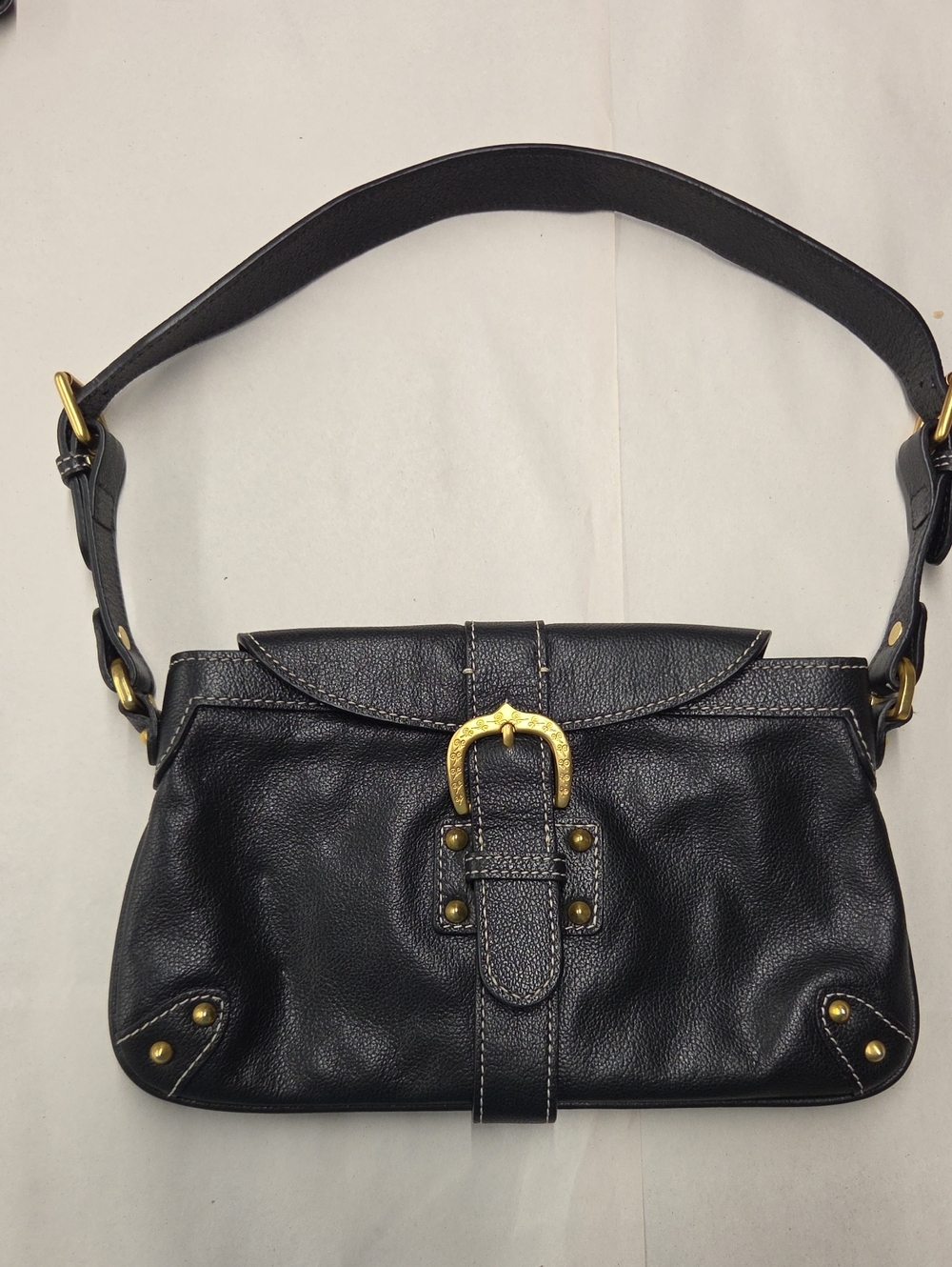 Dooney & Bourke Marchesa Medium Slim Flap Black Leather with Gold-Tone Buckle